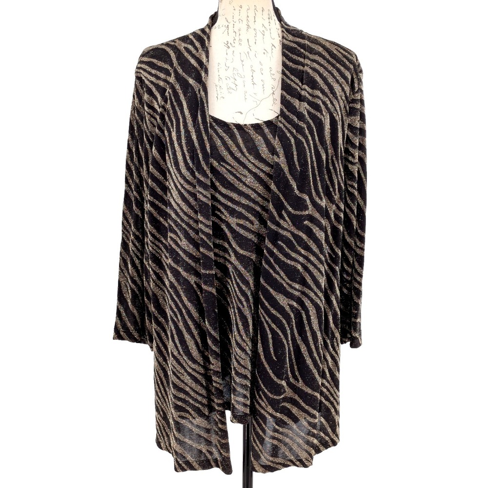 J. M. COLLECTABLES Top LARGE Black Gold Animal Rayon Blend Cruise Resort Great